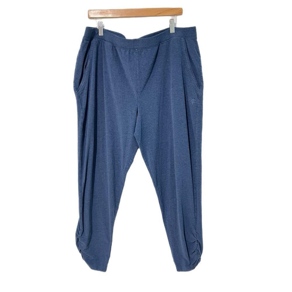 Coolibar Cafe Ruche Pants XL Heather Blue Cotton Blend UPF 50 Sun Protection